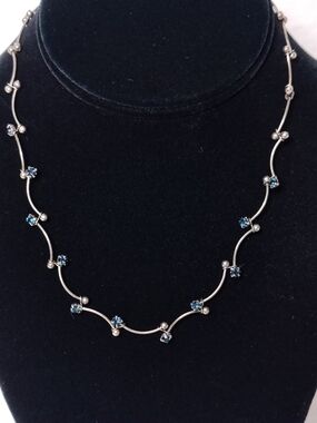 Blue Rhinestone Station Necklace